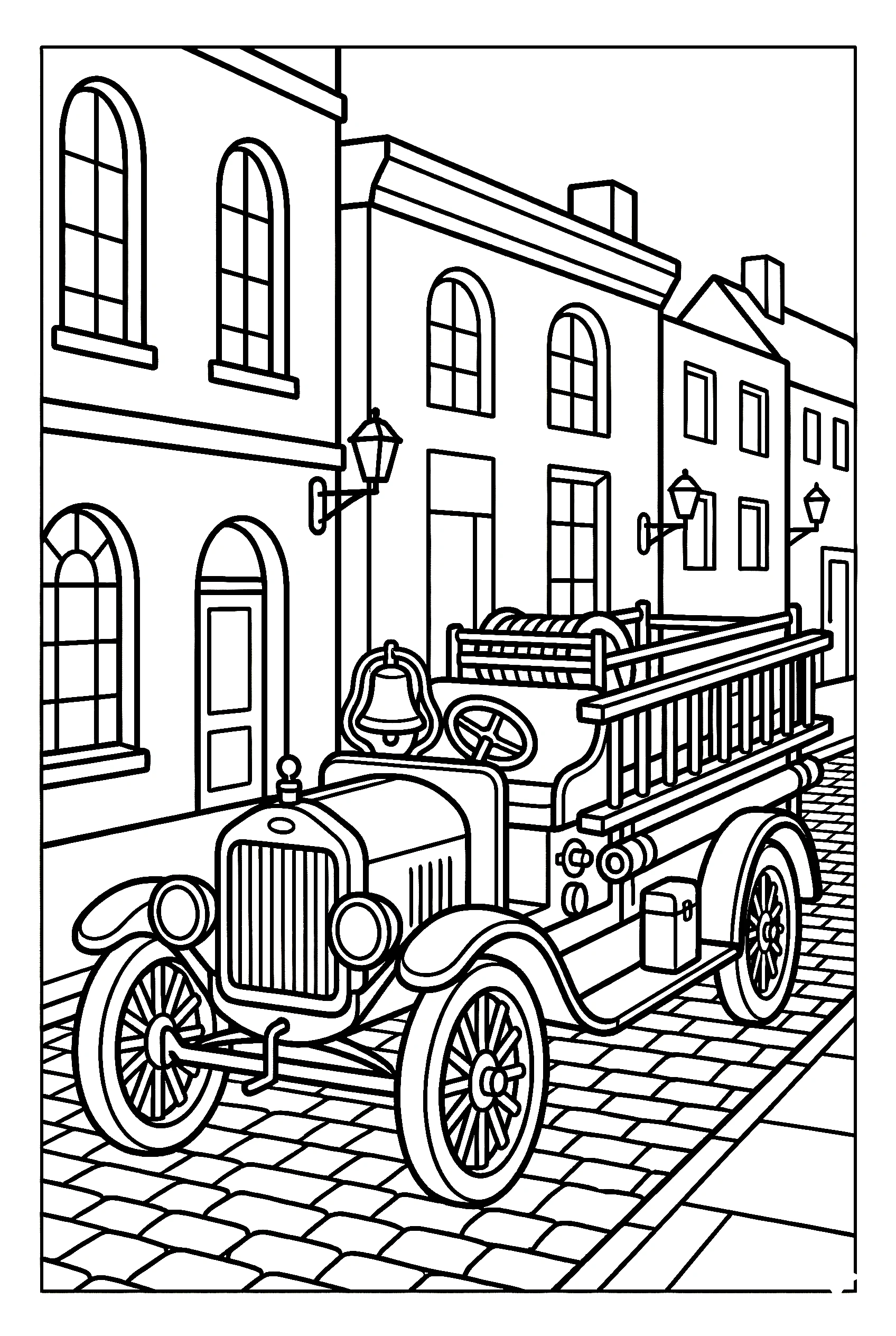 vintage fire truck cobblestone coloring pages