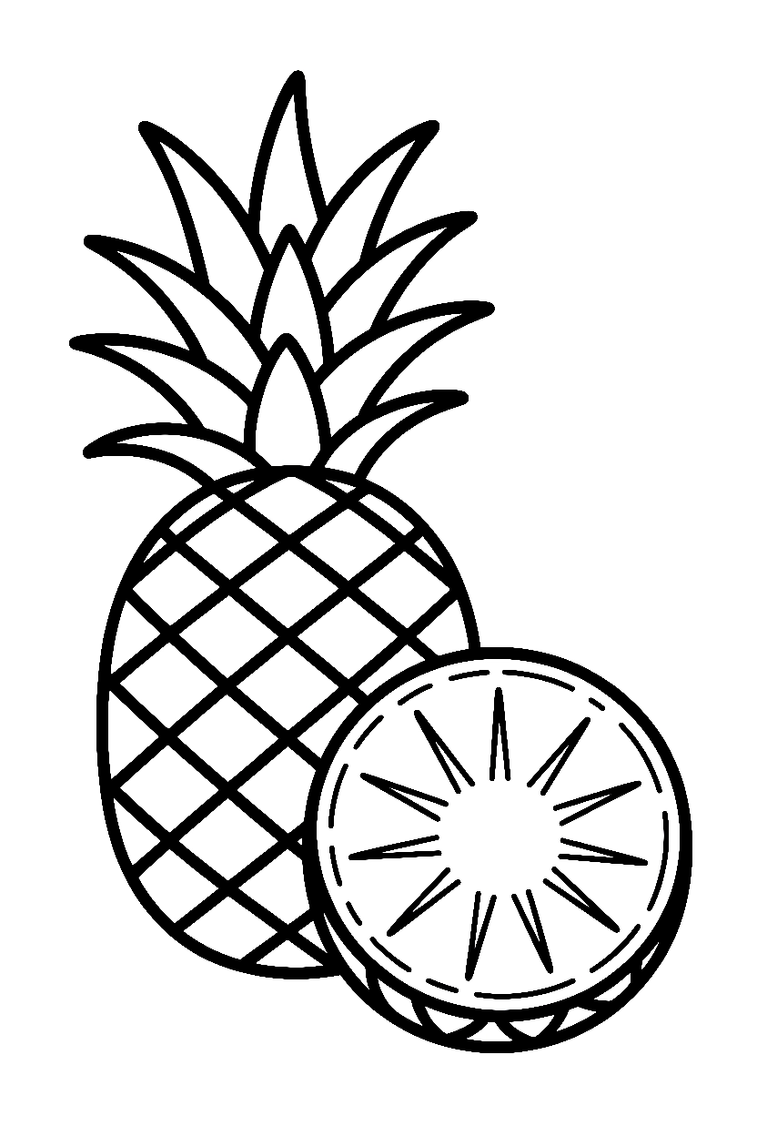 whole and sliced pineapple coloring pages